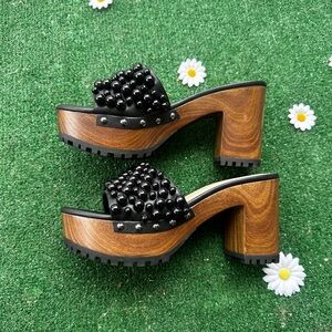 Jessica Simpson Black Beaded Telina 2 Platform Sandal Faux Wood Pearls Sz 9